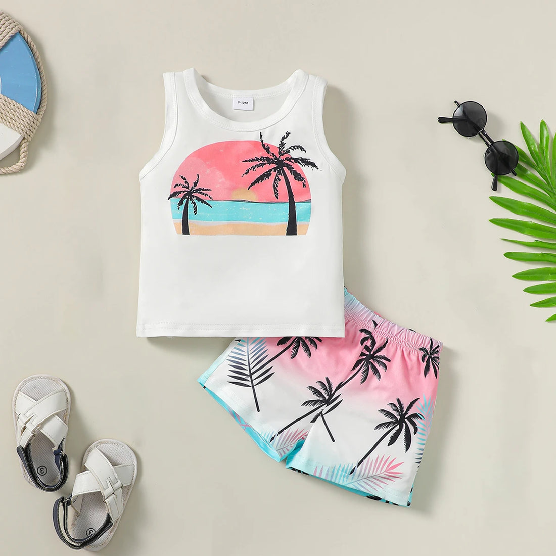 Baby Boys Coconut Tree Printed Vacation Style Clothing Set childrensterritory