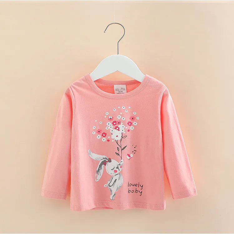 Long Sleeve Cartoon Print Cotton Kids Girls Tops childrensterritory