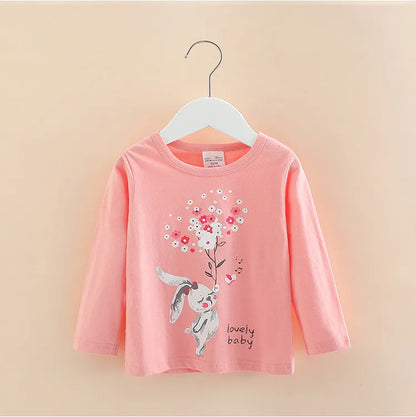 Long Sleeve Cartoon Print Cotton Kids Girls Tops childrensterritory