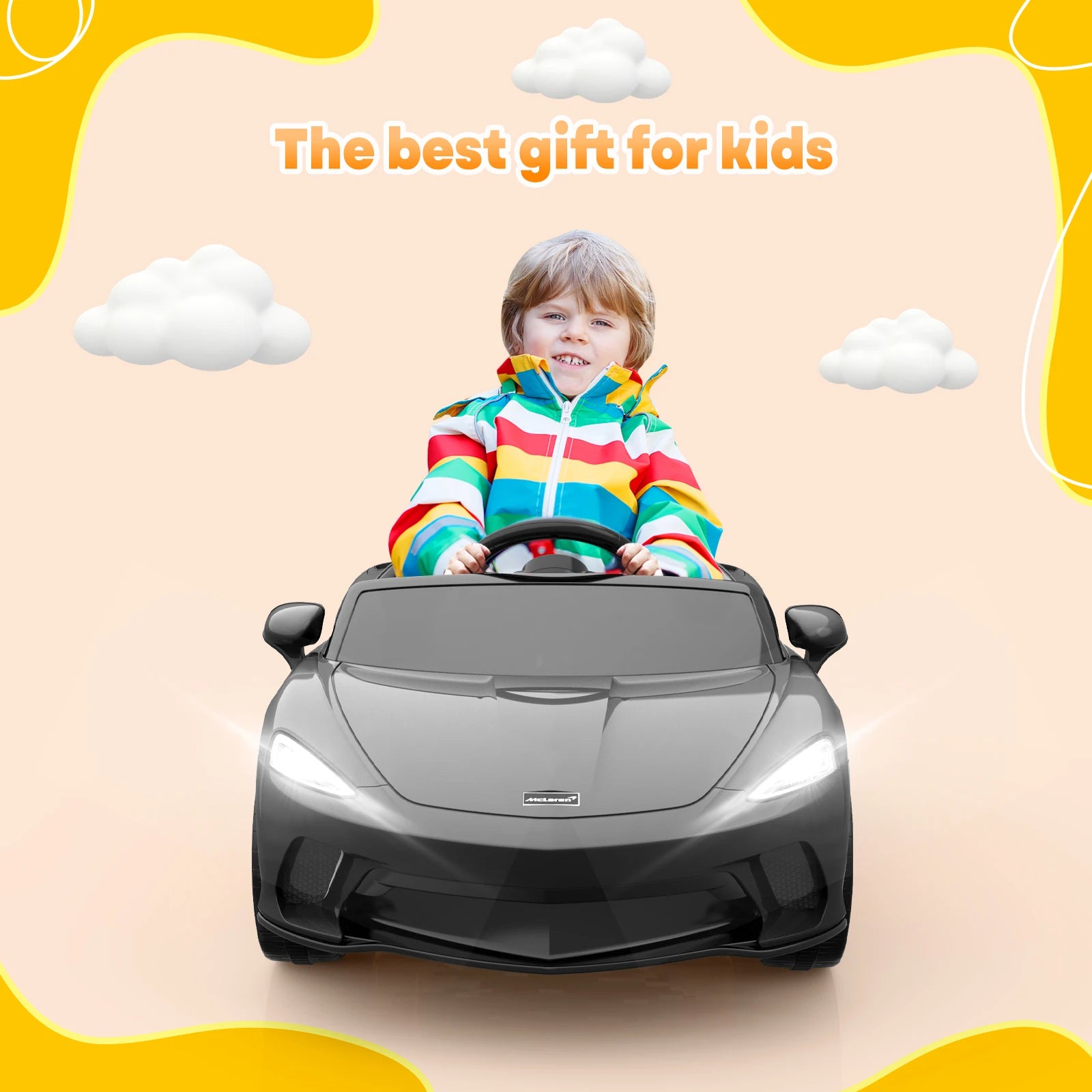 Kids 12V Ride On Sports Car with 2 Speeds, Sound System