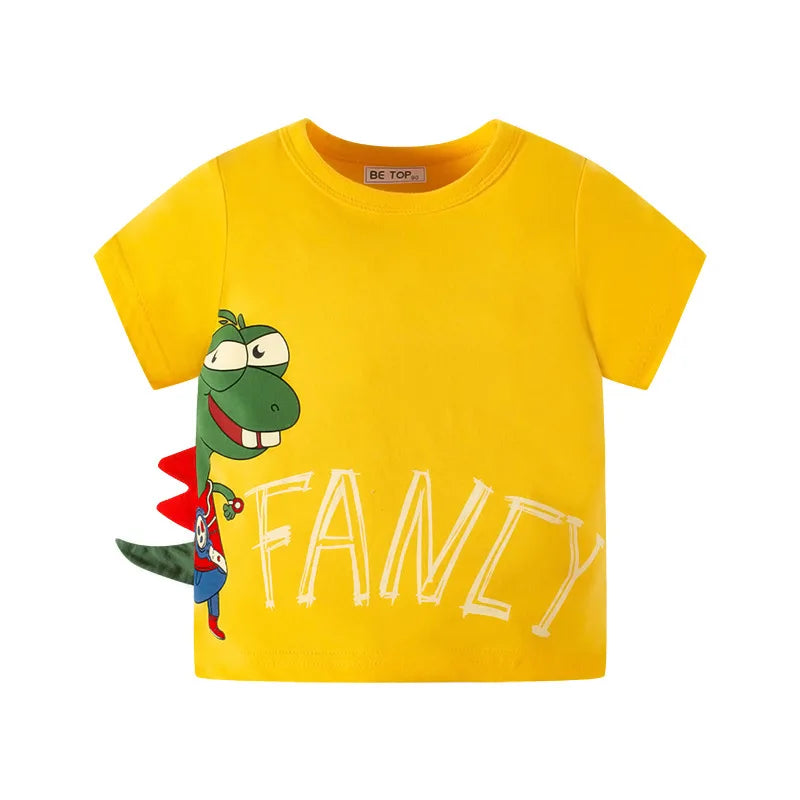 Green Cartoon Frog Print Summer T-Shirts for Kids
