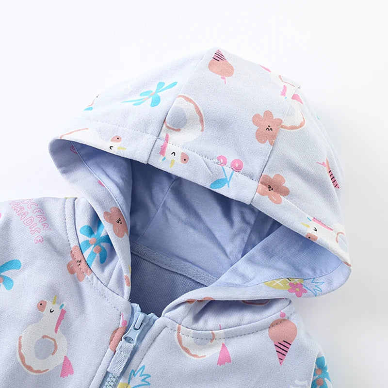 Cartoon Print Hooded Kids Cotton Sweatshirts