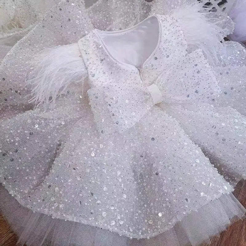 Baby/Kid Girls Feather Sequins Tutu Birthday Party Dress childrensterritory