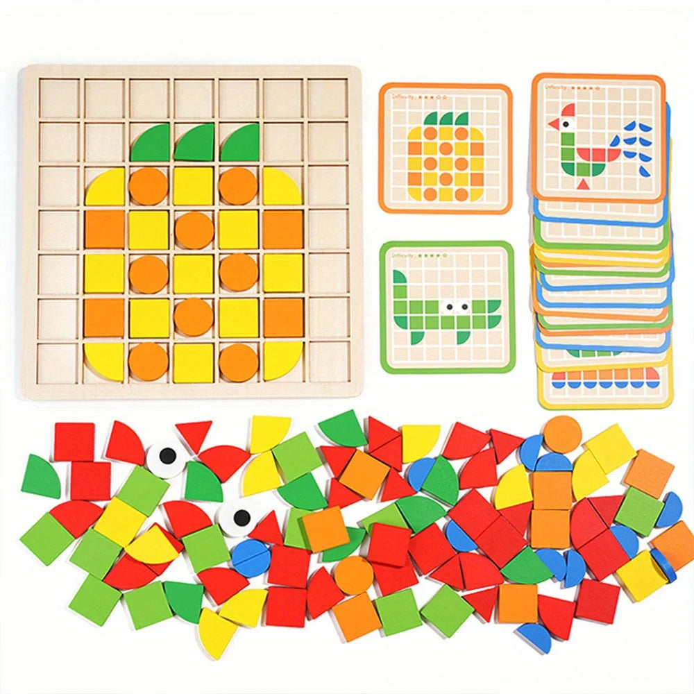 3D Geometric Shape 120Pcs Wooden Mosaic Puzzle Toy childrensterritory