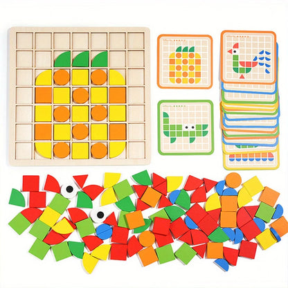 3D Geometric Shape 120Pcs Wooden Mosaic Puzzle Toy childrensterritory