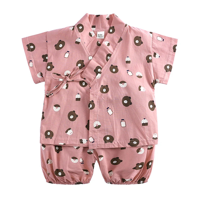 2PCS Cute Cartoon Print Baby Top + Shorts Home Wear Sets