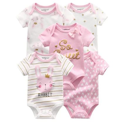 Short Sleeves Cartoon Print Soft Bodysuits For Baby Boys And Girls childrensterritory