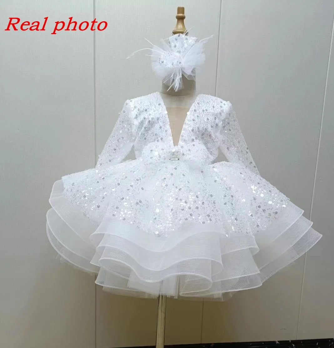Shining V-Neck Baby/Kids Girls Communion Dresses