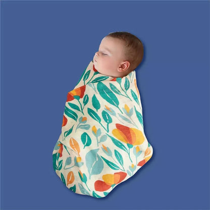 Print Bamboo Cotton Muslin Baby Swaddle, 4PCS Gift Set
