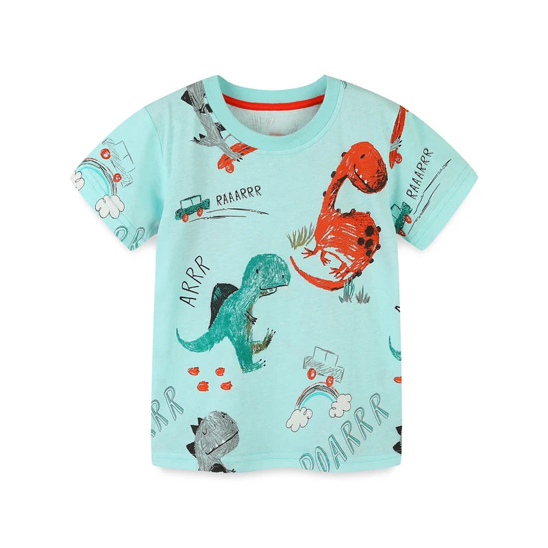Kids Boys Cartoon Vehicles Print Cotton T-shirts for Summer