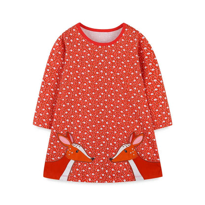Kids Cartoon Printed Full Sleeves Christmas Red Frocks childrensterritory