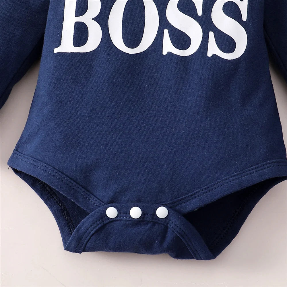 "Little Boss" Print Baby Boy Hooded Clothing Set