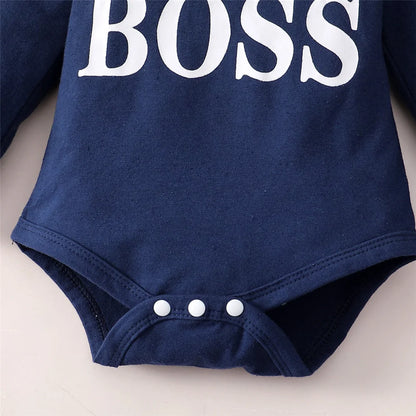"Little Boss" Print Baby Boy Hooded Clothing Set