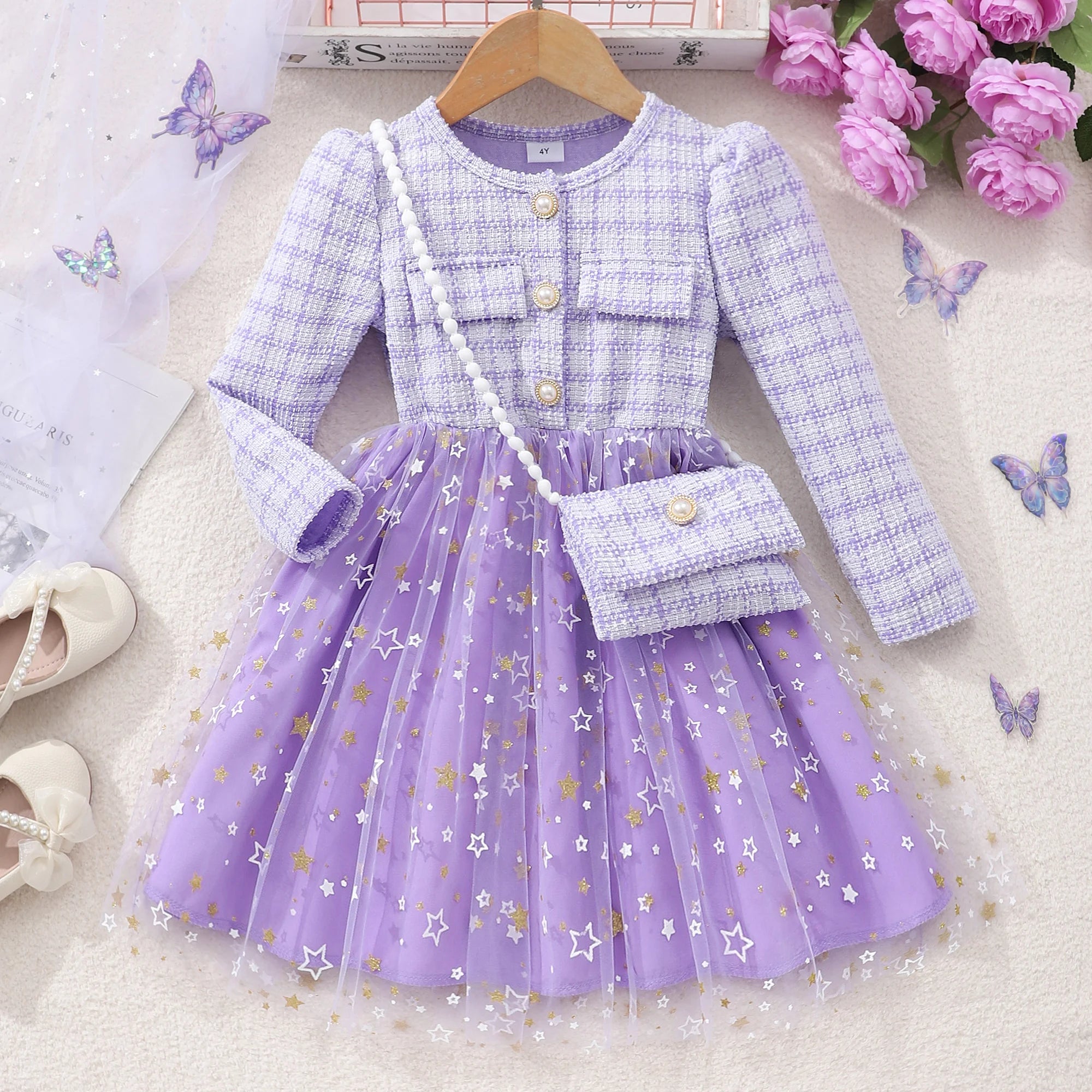 Girls' Elegant Long-Sleeved Winter Party Dresses