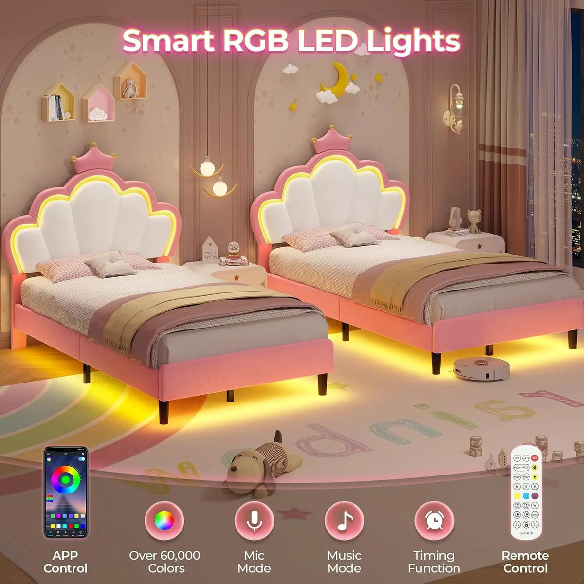 Modern Design Twin Bed for Kids with Crown-Shaped Headboard