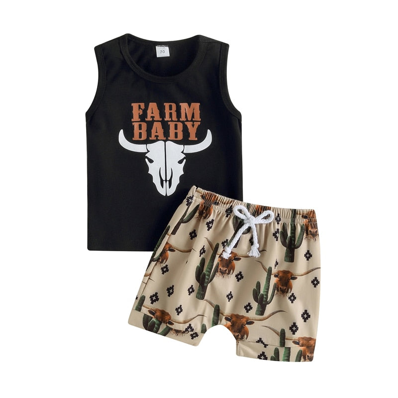 Baby Boy Printed Sleeveless Tank Tops and Shorts Set childrensterritory