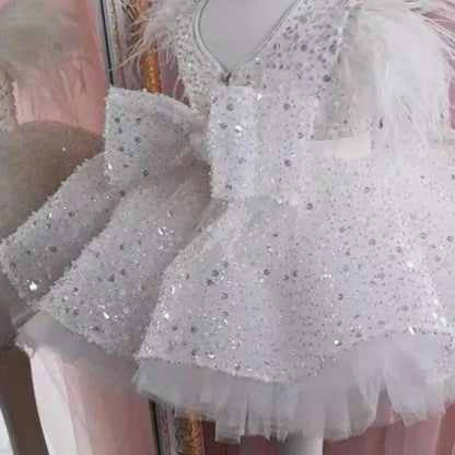 Baby/Kid Girls Feather Sequins Tutu Birthday Party Dress