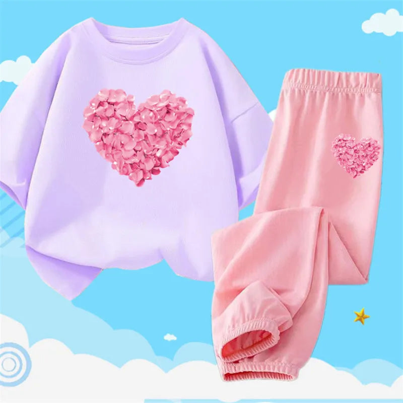 2pcs Kids Girls Cute Cartoon Print T-shirts + Pants Summer Outfit childrensterritory