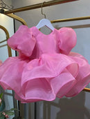 Kids Girls' Puffy Tulle Back Bow Puff Sleeve Princess Dress childrensterritory
