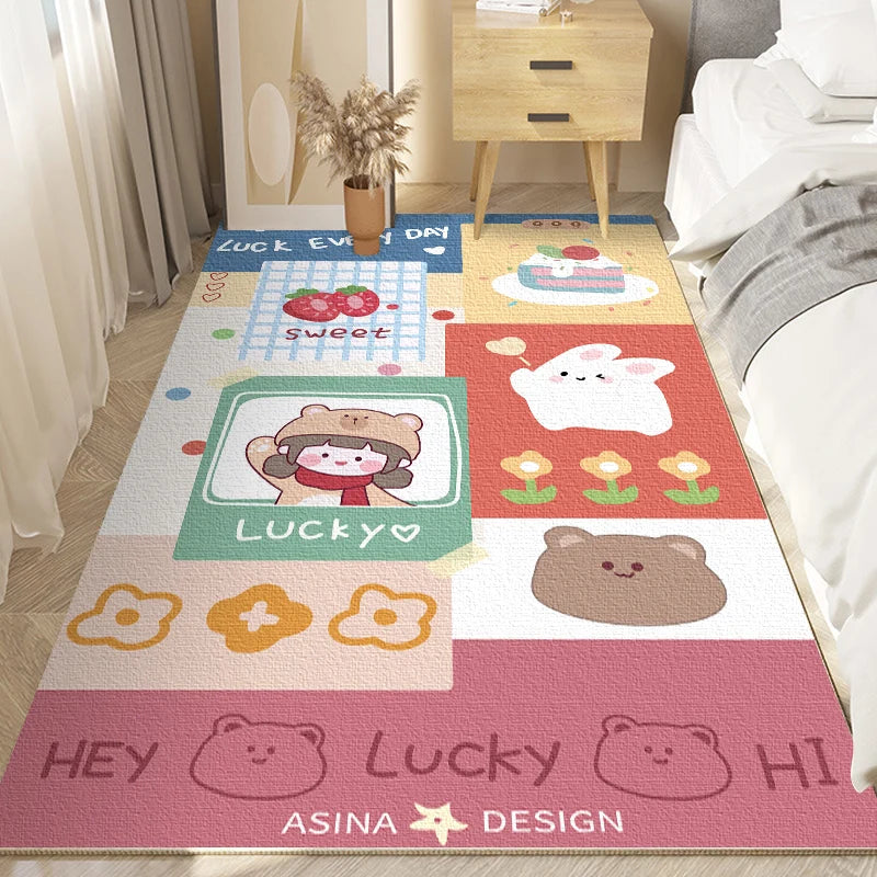 Cute Cartoon Girly Large Area Rugs for Kids Bedroom, Living Room childrensterritory