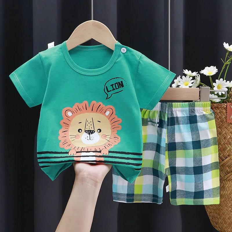 Little Boys Girls Cartoon Print Cotton Clothing Sets