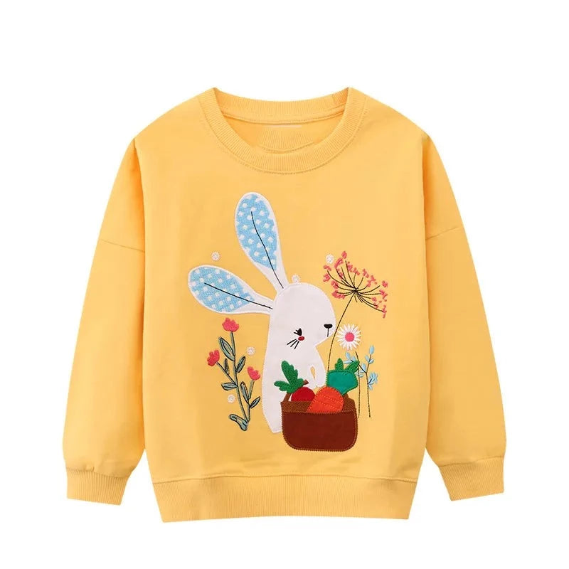 Kids Girls Rabbits Appliques Cotton Sweatshirts