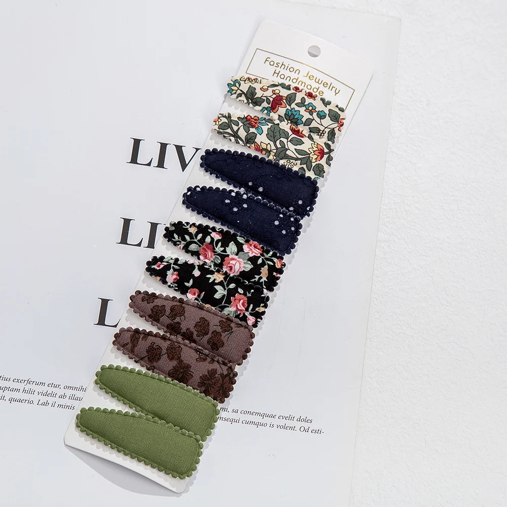 10 Pieces/Lot Flower Print Cotton Alloy Hair Clips Set childrensterritory