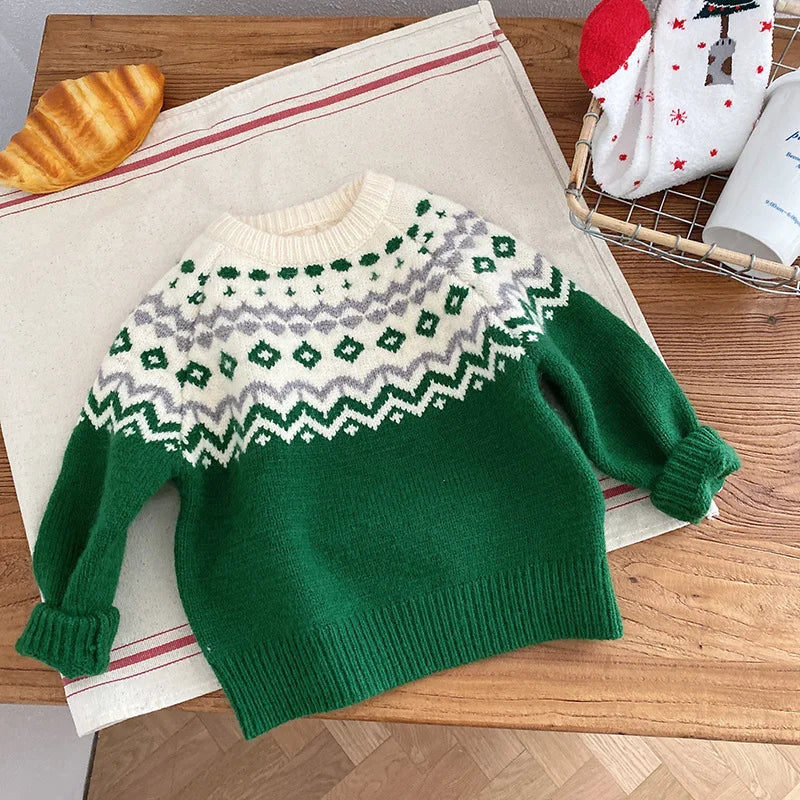 Boys' Long-Sleeved Knitted Winter Sweater