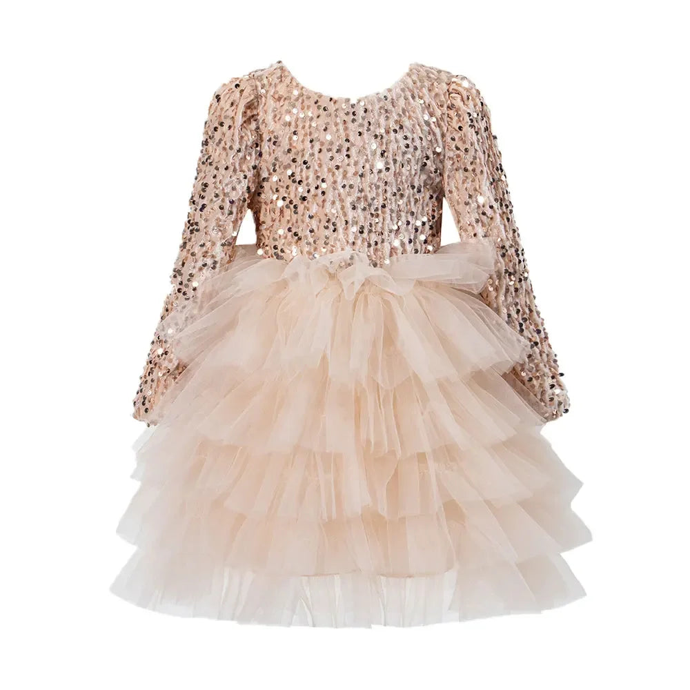 Kids Girls Sequined Layered Tulle Princess Party Dresses