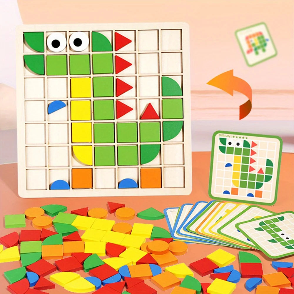 3D Geometric Shape 120Pcs Wooden Mosaic Puzzle Toy childrensterritory