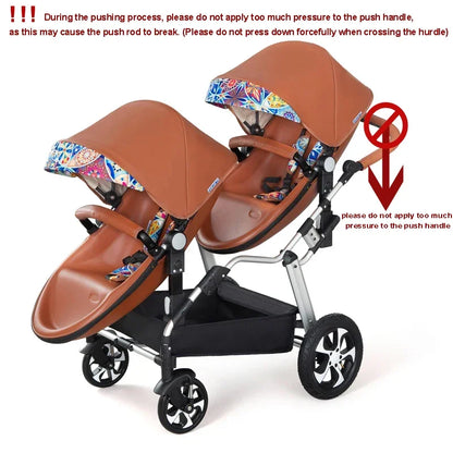 2 in-1 PU Leather Waterproof Twins Baby Stroller childrensterritory