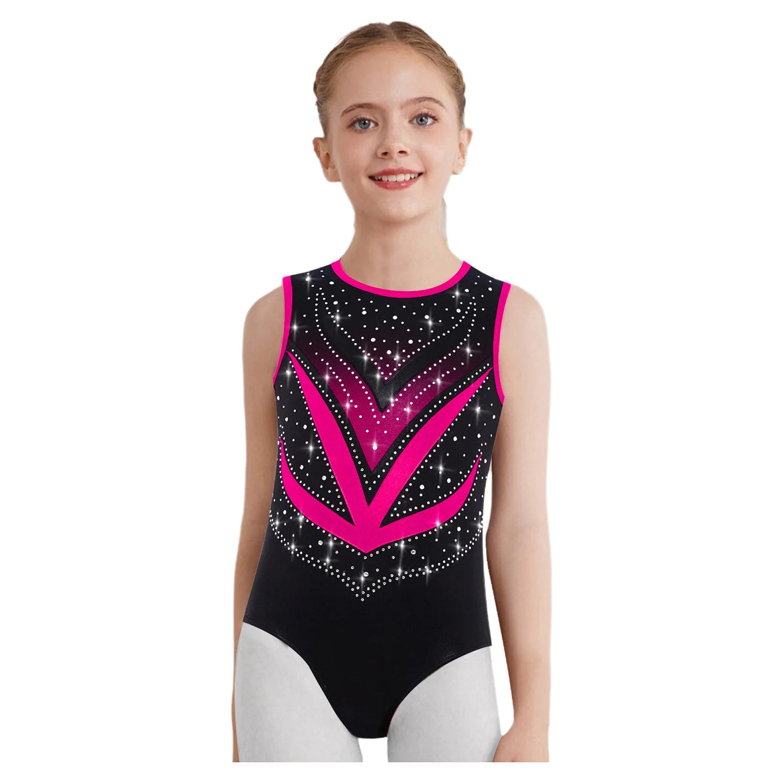 Kids Girls Mesh Rhinestones Design Gymnastics Leotard/Dancewear