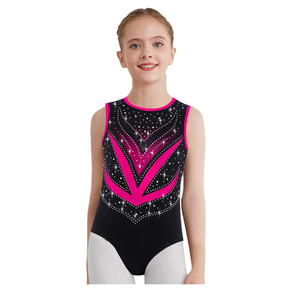 Kids Girls Mesh Rhinestones Design Gymnastics Leotard/Dancewear childrensterritory