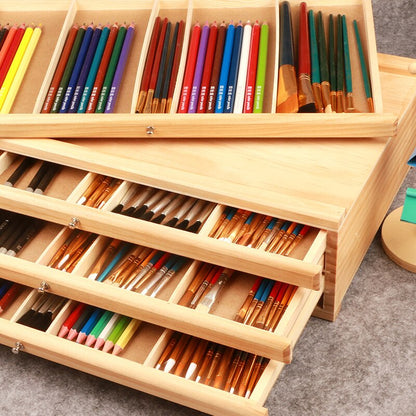 Multi-Layer Wooden Easel Box with Drawers for Stationery Storage childrensterritory