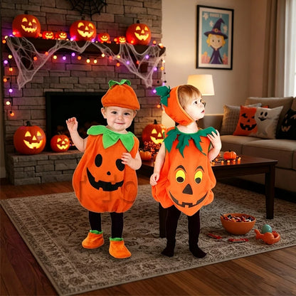 Kids Girls Fancy Cosplay Dresses for Halloween with Pumpkin Bag