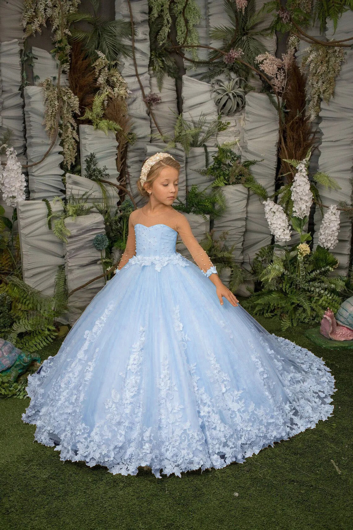 Girls A Line Pearls Applique Pageant Gowns for Birthdays/Weddings