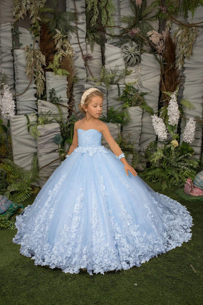 Girls A Line Pearls Applique Pageant Gowns for Birthdays/Weddings