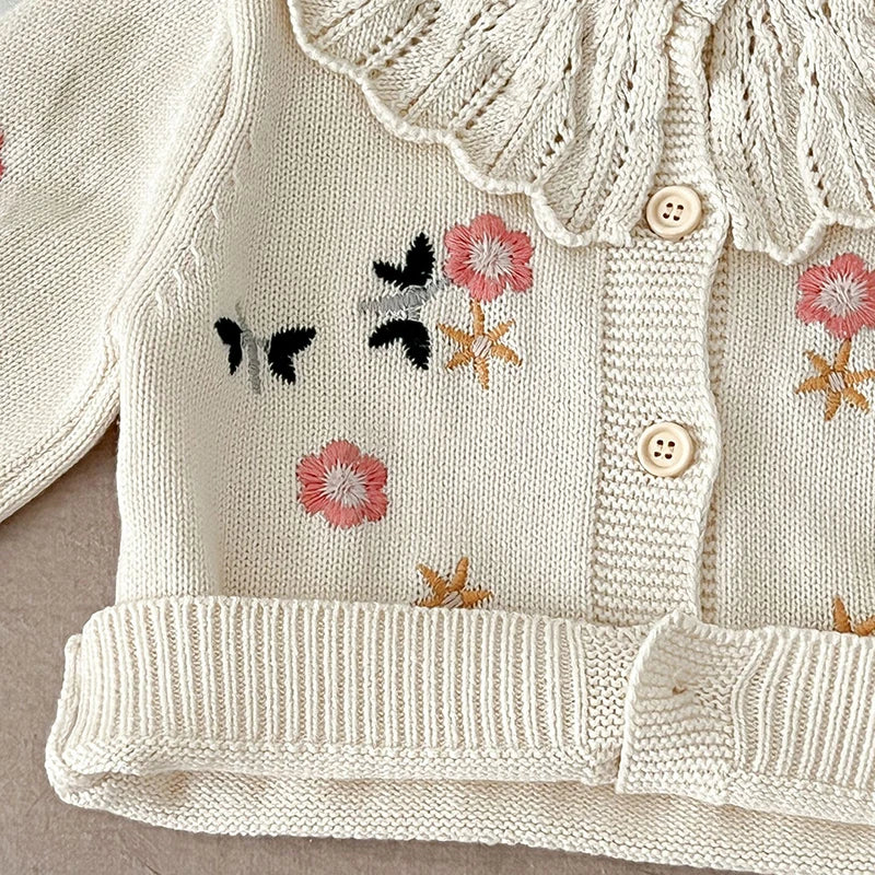 Baby Girls Muslin Flower Knit Embroidery Overcoat