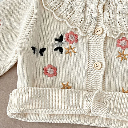 Baby Girls Muslin Flower Knit Embroidery Overcoat