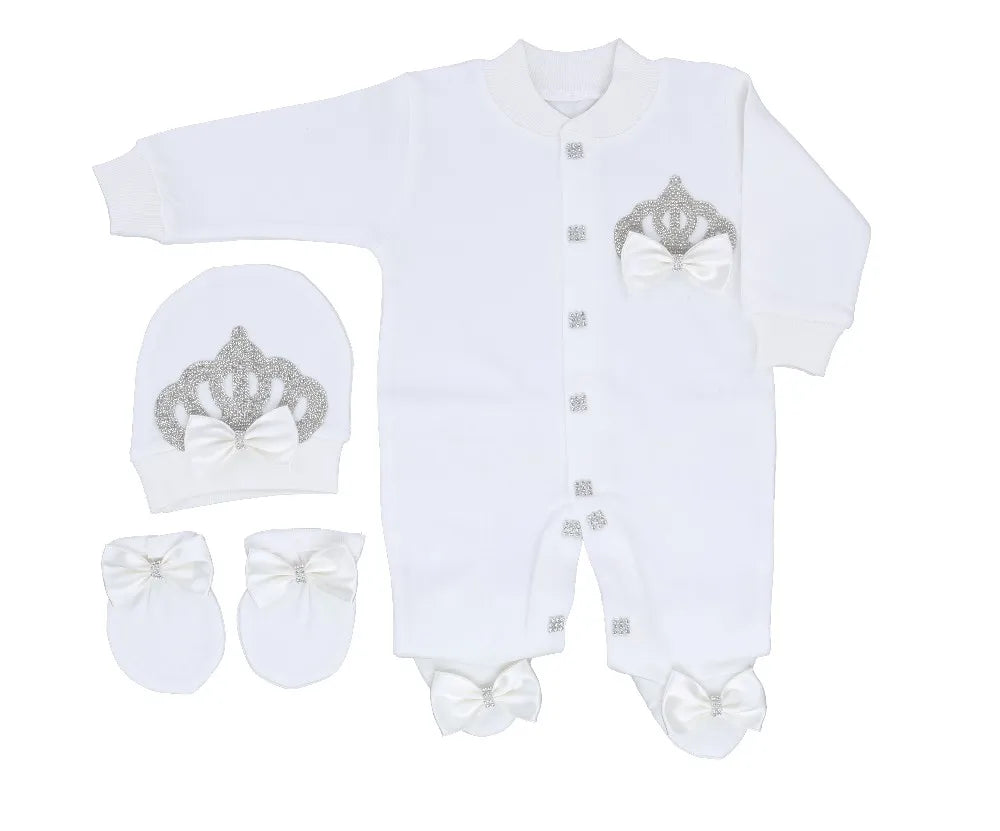 3pcs Pearly Crown Personalised Name Onesie for Newborn Babies childrensterritory