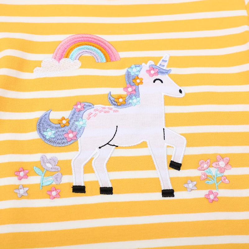 Rainbow Cartoon Unicorn Print Girls Summer T-Shirts childrensterritory