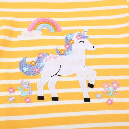 Rainbow Cartoon Unicorn Print Girls Summer T-Shirts childrensterritory
