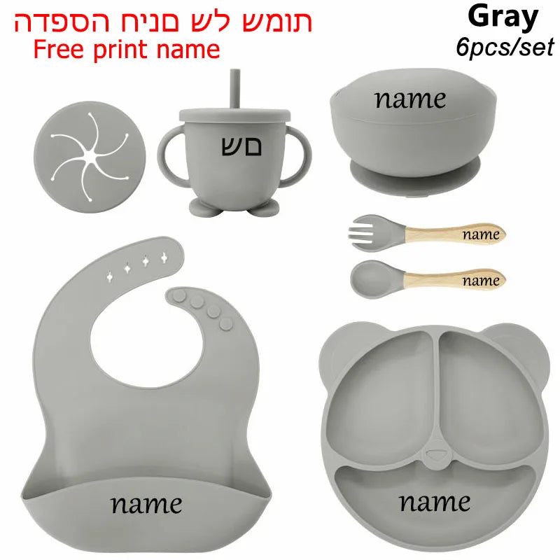 Personalized 6Pcs Toddler Feeding Suction Bowl Silicone Plates Set childrensterritory