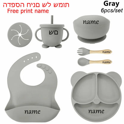 Personalized 6Pcs Toddler Feeding Suction Bowl Silicone Plates Set childrensterritory