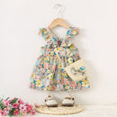 Baby Girls' Fashionable Floral Cotton Dress with Crossbody Bag