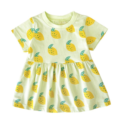 Fruit Print Little Girls Summer Holiday Cotton Dresses childrensterritory