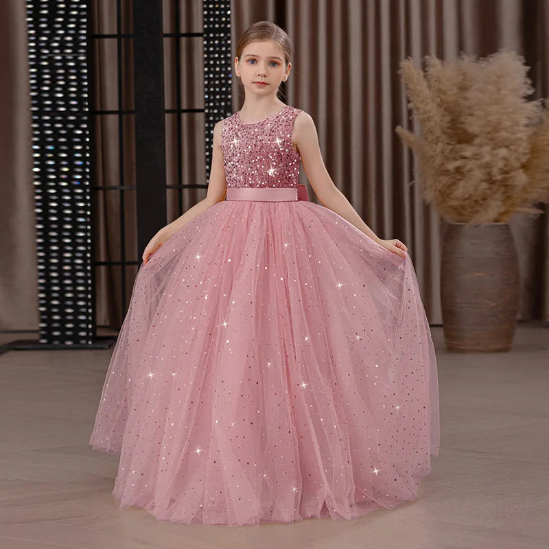 Kids Girls Puffy Sequin Embroidery Princess Party Dresses