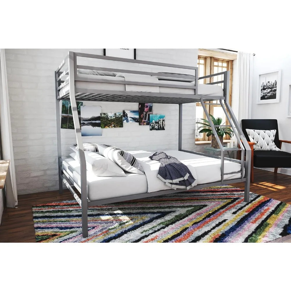 Sturdy Metal Frame Bunk Bed with Slats and Side Rails childrensterritory