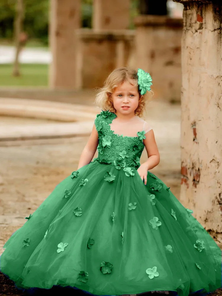 Baby/Kids Girls Tulle Flowers Appliques Banquet Princess Gowns