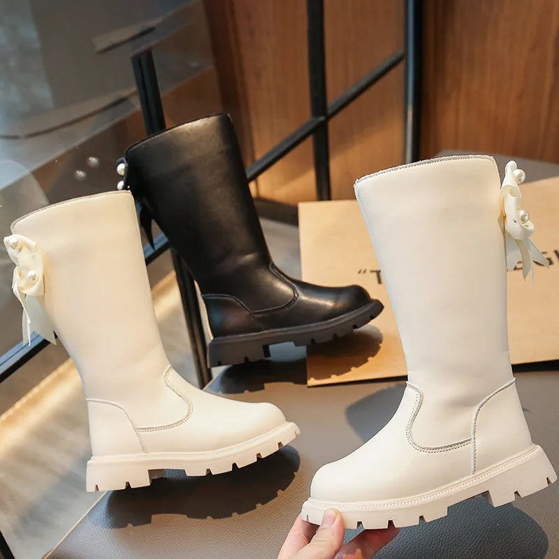 Kids Girls Long Warm Snow Boots With Bow Design childrensterritory